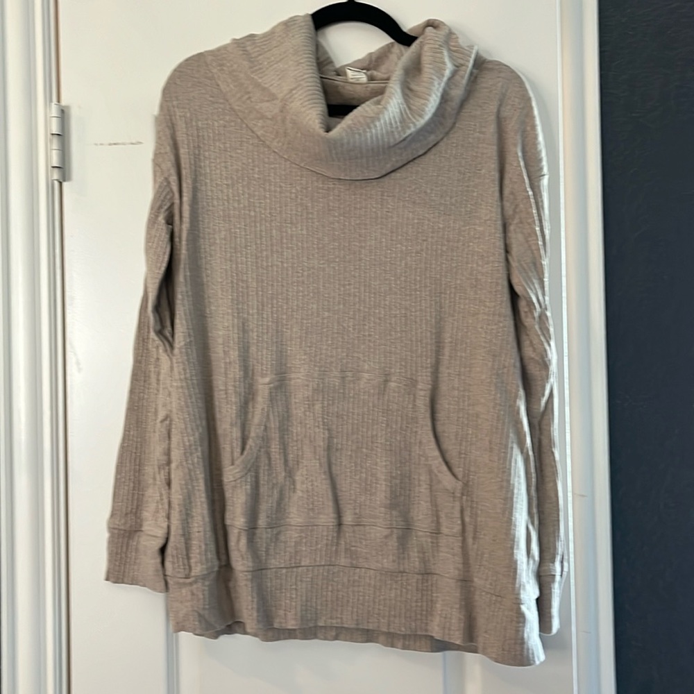 Kate Quinn XL Cowl Neck Kanga Top Oatmeal Melange Rib
